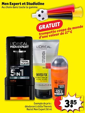 Promotions Déodorant à bille thermic resist men expert - L'Oreal Paris - Valide de 19/06/2018 à 24/06/2018 chez Kruidvat