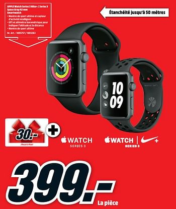 Promotions Apple watch series 3 nike+ - series 3 space gray 42 mm smartwatch - Apple - Valide de 18/06/2018 à 24/06/2018 chez Media Markt