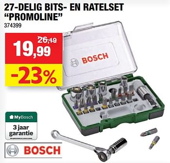 Promoties Bosch 27-delig bits- en ratelset promoline - Bosch - Geldig van 13/06/2018 tot 24/06/2018 bij Hubo