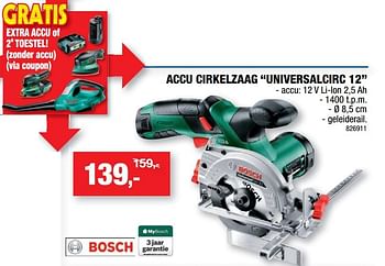 Promotions Bosch accu cirkelzaag universalcirc 12 - Bosch - Valide de 13/06/2018 à 24/06/2018 chez Hubo