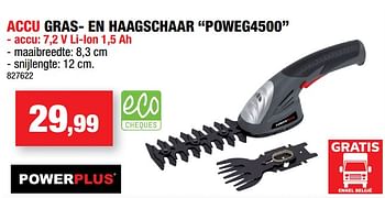 Promotions Powerplus accu gras- en haagschaar poweg4500 - Powerplus - Valide de 13/06/2018 à 24/06/2018 chez Hubo