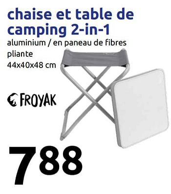 Promoties Chaise et table de camping 2-in-1 - Froyak - Geldig van 20/06/2018 tot 26/06/2018 bij Action
