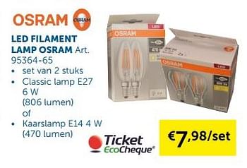 Promoties Led filament lamp osram - Osram - Geldig van 26/06/2018 tot 23/07/2018 bij Zelfbouwmarkt