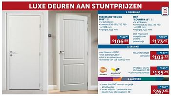 Promotions Luxe deuren aan stuntprijzen tubespaan design 1012 - Produit maison - Zelfbouwmarkt - Valide de 26/06/2018 à 23/07/2018 chez Zelfbouwmarkt