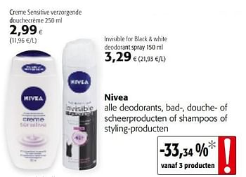 Promoties Nivea alle deodorants, bad-, douche- of scheerproducten of shampoos of styling-producten - Nivea - Geldig van 20/06/2018 tot 03/07/2018 bij Colruyt