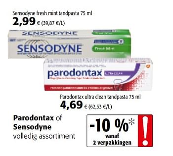 Promotions Parodontax of sensodyne volledig assortiment - Parodontax - Valide de 20/06/2018 à 03/07/2018 chez Colruyt