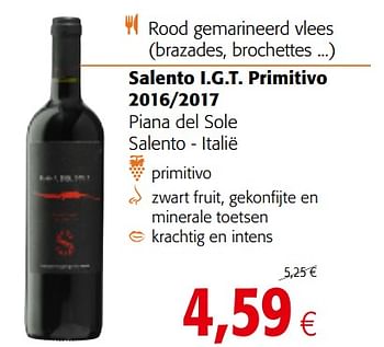 Promotions Salento i.g.t. primitivo 2016-2017 - Vins rouges - Valide de 20/06/2018 à 03/07/2018 chez Colruyt
