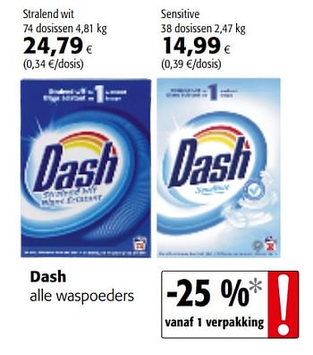 Promoties Dash alle waspoeders - Dash - Geldig van 20/06/2018 tot 03/07/2018 bij Colruyt