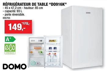 Promotions Domo réfrigérateur de table do916k - Domo - Valide de 13/06/2018 à 24/06/2018 chez Hubo