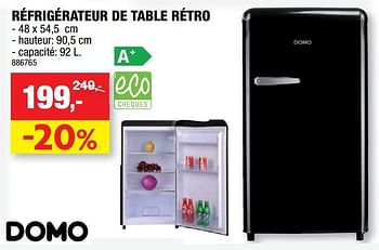 Promotions Domo réfrigérateur de table rétro - Domo - Valide de 13/06/2018 à 24/06/2018 chez Hubo