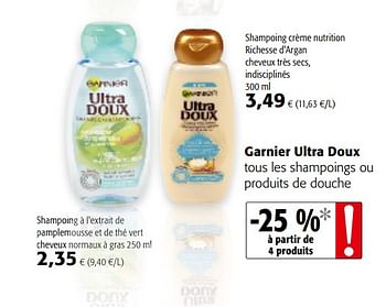 Promoties Garnier ultra doux tous les shampoings ou produits de douche - Garnier - Geldig van 20/06/2018 tot 03/07/2018 bij Colruyt