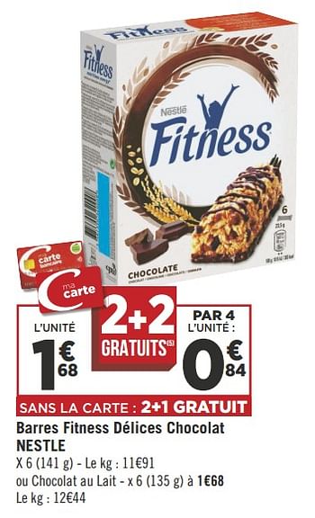 Promotions Barres fitness délices chocolat nestle - Nestlé - Valide de 19/06/2018 à 01/07/2018 chez Géant Casino