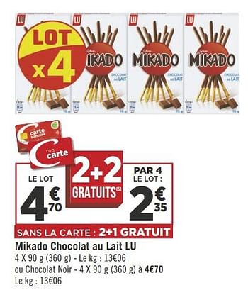 Promotions Mikado chocolat au lait lu - Lu - Valide de 19/06/2018 à 01/07/2018 chez Géant Casino
