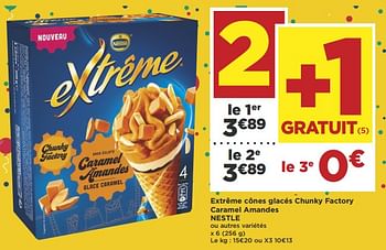 Promotions Extrême cônes glacés chunky factory caramel amandes nestle - Nestlé - Valide de 19/06/2018 à 01/07/2018 chez Super Casino