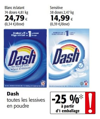 Promotions Dash toutes les lessives en poudre - Dash - Valide de 20/06/2018 à 03/07/2018 chez Colruyt