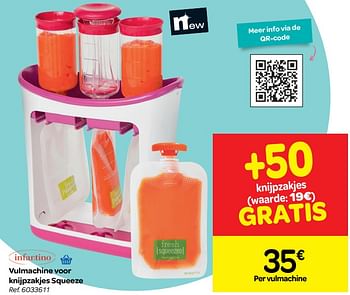 Promoties Vulmachine voor knijpzakjes squeeze - Infantino - Geldig van 20/06/2018 tot 02/07/2018 bij Carrefour