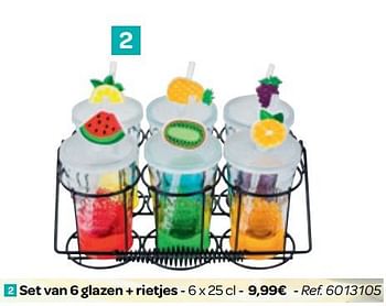 Promoties Set van 6 glazen + rietjes - Huismerk - Carrefour  - Geldig van 20/06/2018 tot 02/07/2018 bij Carrefour