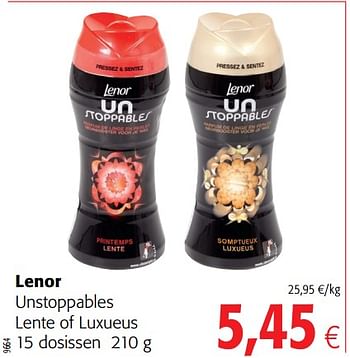 Promotions Lenor unstoppables lente of luxueus - Lenor - Valide de 20/06/2018 à 03/07/2018 chez Colruyt