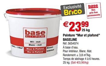 Promotions Peinture mur et plafond baseline - Base Line - Valide de 27/06/2018 à 09/07/2018 chez Brico