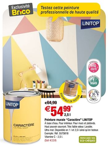 Promotions Peinture murale caractère linitop - Linitop - Valide de 27/06/2018 à 09/07/2018 chez Brico