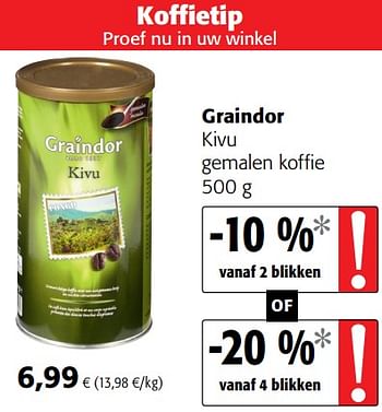 Promotions Graindor kivu gemalen koffie - Graindor - Valide de 20/06/2018 à 03/07/2018 chez Colruyt