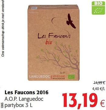 Promoties Les faucons 2016 a.o.p. languedoc partybox - Rode wijnen - Geldig van 20/06/2018 tot 03/07/2018 bij Colruyt