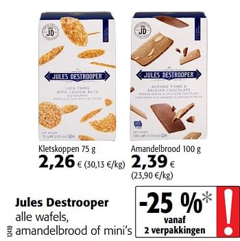 Promoties Jules destrooper alle wafels, amandelbrood of mini`s - Jules Destrooper - Geldig van 20/06/2018 tot 03/07/2018 bij Colruyt