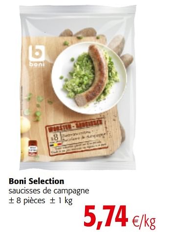 Promoties Boni selection saucisses de campagne - Boni - Geldig van 20/06/2018 tot 03/07/2018 bij Colruyt