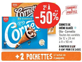 Promotions Cornets de crème glacée ola - cornetto - Ola - Valide de 21/06/2018 à 27/06/2018 chez Delhaize