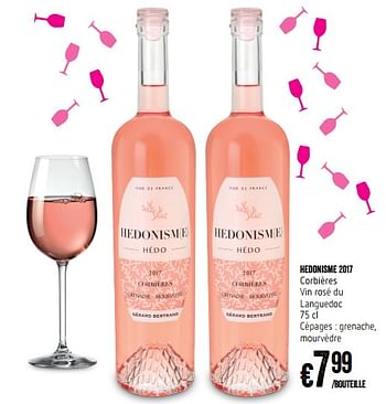 Promotions Hedonisme 2017 corbières vin rosé du languedoc - Vins rosé - Valide de 21/06/2018 à 27/06/2018 chez Delhaize