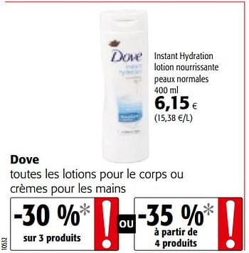 Promotions Dove toutes les lotions pour le corps ou crèmes pour les mains - Dove - Valide de 20/06/2018 à 03/07/2018 chez Colruyt