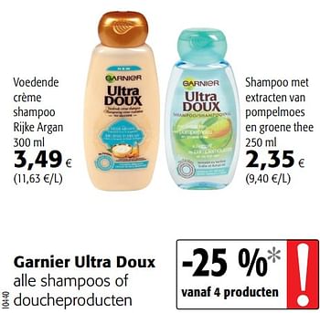 Promoties Garnier ultra doux alle shampoos of doucheproducten - Garnier - Geldig van 20/06/2018 tot 03/07/2018 bij Colruyt