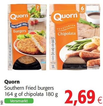 Promotions Quorn southern fried burgers of chipolata - Quorn - Valide de 20/06/2018 à 03/07/2018 chez Colruyt