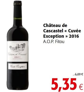 Promotions Château de cascastel « cuvée exception » 2016 a.o.p. fitou - Vins rouges - Valide de 20/06/2018 à 03/07/2018 chez Colruyt