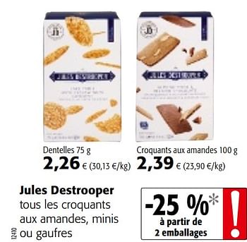 Promoties Jules destrooper tous les croquants aux amandes, minis ou gaufres - Jules Destrooper - Geldig van 20/06/2018 tot 03/07/2018 bij Colruyt