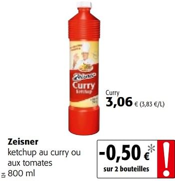Promoties Zeisner ketchup au curry ou aux tomates - Zeisner - Geldig van 20/06/2018 tot 03/07/2018 bij Colruyt