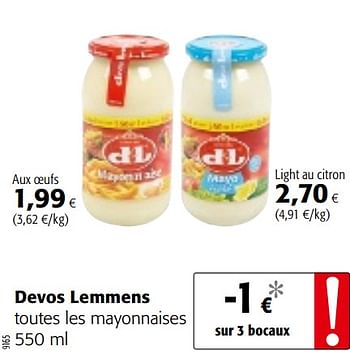 Promotions Devos lemmens toutes les mayonnaises - Devos Lemmens - Valide de 20/06/2018 à 03/07/2018 chez Colruyt