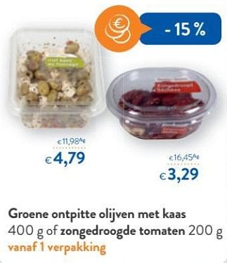 Promoties Groene ontpitte olijven met kaas of zongedroogde tomaten - Huismerk - Okay  - Geldig van 20/06/2018 tot 03/07/2018 bij OKay