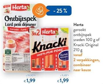 Promoties Herta gerookt ontbijtspek sneden of knacki original - Herta - Geldig van 20/06/2018 tot 03/07/2018 bij OKay
