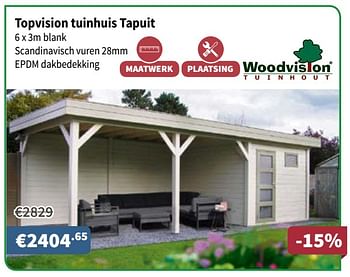 Promotions Topvision tuinhuis tapuit - Woodvision - Valide de 21/06/2018 à 04/07/2018 chez Cevo Market