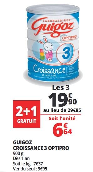 Promotions Guigoz croissance 3 optipro - guigoz - Valide de 20/06/2018 à 26/06/2018 chez Auchan Ronq