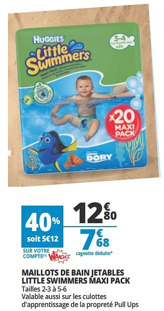 Promotions Maillots de bain jetables little swimmers maxi pack - Huggies - Valide de 20/06/2018 à 26/06/2018 chez Auchan Ronq