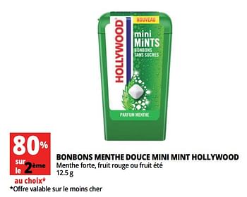 Promotions Bonbons menthe douce mini mint hollywood - Hollywood - Valide de 20/06/2018 à 26/06/2018 chez Auchan Ronq