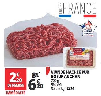 Promotions Viande hachée pur boeuf auchan - Produit Maison - Auchan Ronq - Valide de 20/06/2018 à 26/06/2018 chez Auchan Ronq