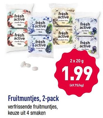 Promoties Fruitmuntjes - Huismerk - Aldi - Geldig van 25/06/2018 tot 30/06/2018 bij Aldi