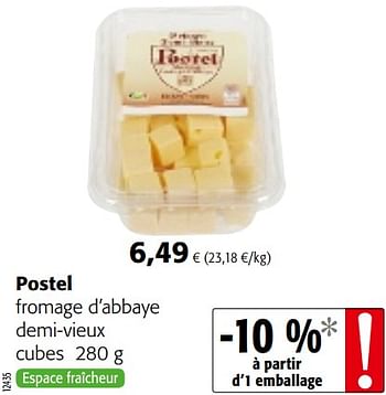 Promotions Postel fromage d`abbaye demi-vieux cubes - Postel - Valide de 20/06/2018 à 03/07/2018 chez Colruyt