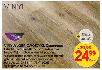 Promoties Vinylvloer cw057-xl decomode - DecoMode - Geldig van 27/06/2018 tot 16/07/2018 bij BricoPlanit