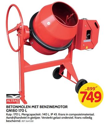 Promoties Betonmolen met benzinemotor gn180 altrad - Altrad - Geldig van 27/06/2018 tot 16/07/2018 bij BricoPlanit