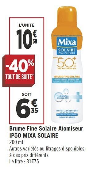 Promotions Brume fine solaire atomiseur ip50 mixa solaire - Mixa - Valide de 19/06/2018 à 01/07/2018 chez Géant Casino