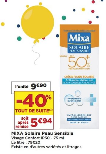 Promotions Mixa solaire peau sensible - Mixa - Valide de 19/06/2018 à 01/07/2018 chez Super Casino
